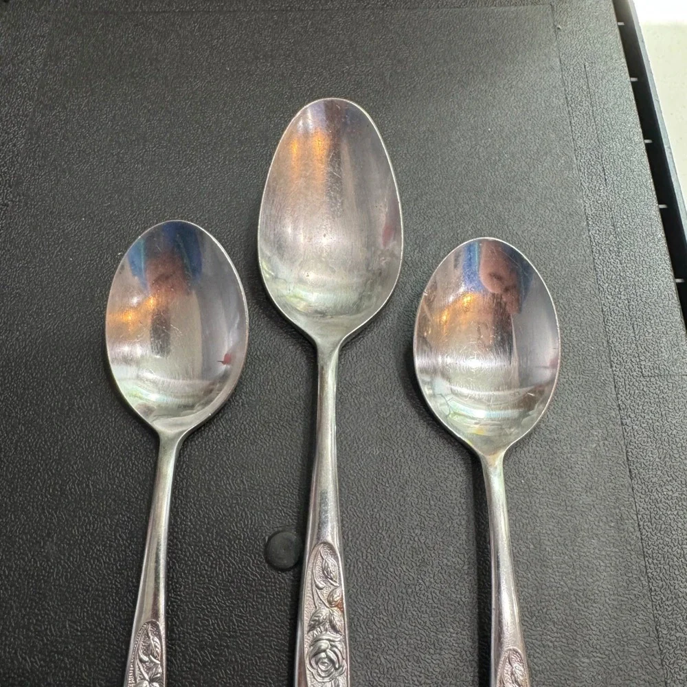 Nasco Embrace Stainless 18 Pc Flatware Set Japan Rose Floral Design Knives Forks